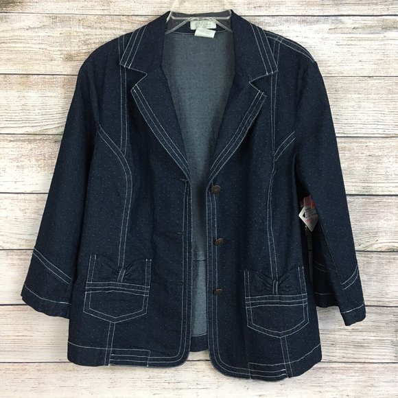 FDJ French Dressing Jean Jacket Blue with Polka Dot Slight Stretch Lightweight - Picture 2 of 14